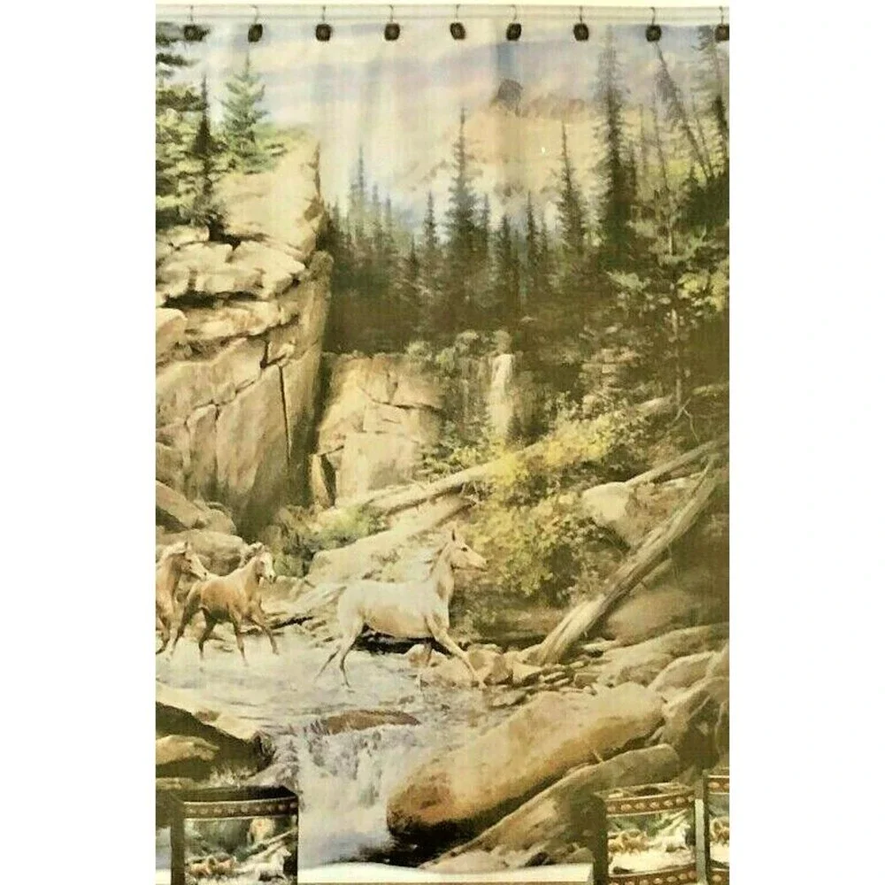 Hautman Bros. Fabric Shower Curtain Horse Canyon Horses Rustic Cabin Ranch